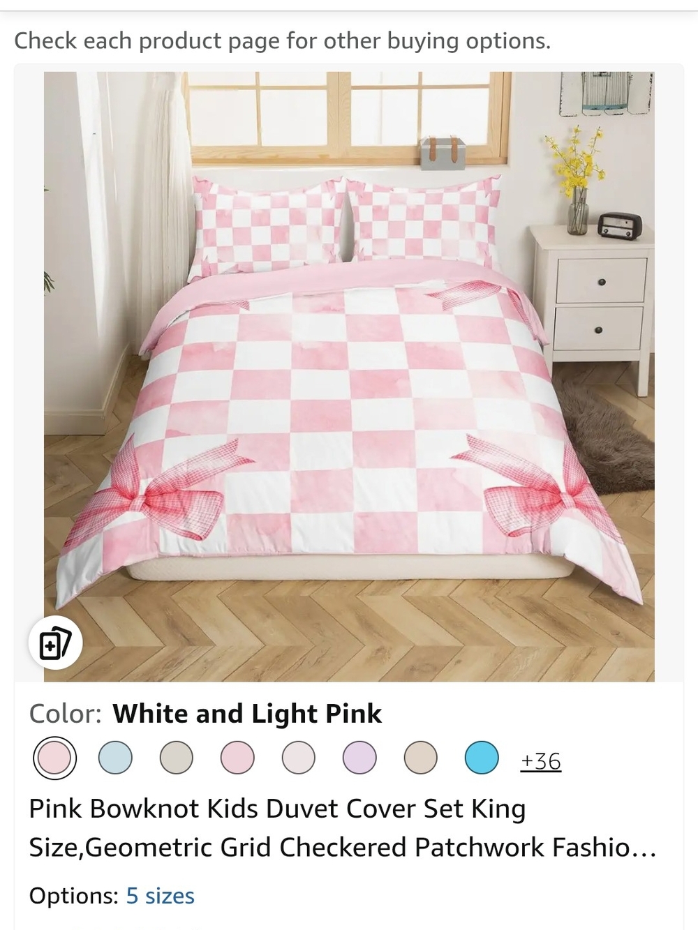 Pink Bowknot Kids Checkered Duvet Cover Set - White & Light Pink